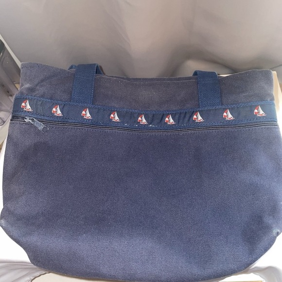 Bags & Sew On Canvas Tote Bag Purse Beach Pool Bag Navy Blue Red White Sailboats - Picture 1 of 16